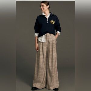 Maeve by Anthropologie Brown Checkered Wide-Leg Pants